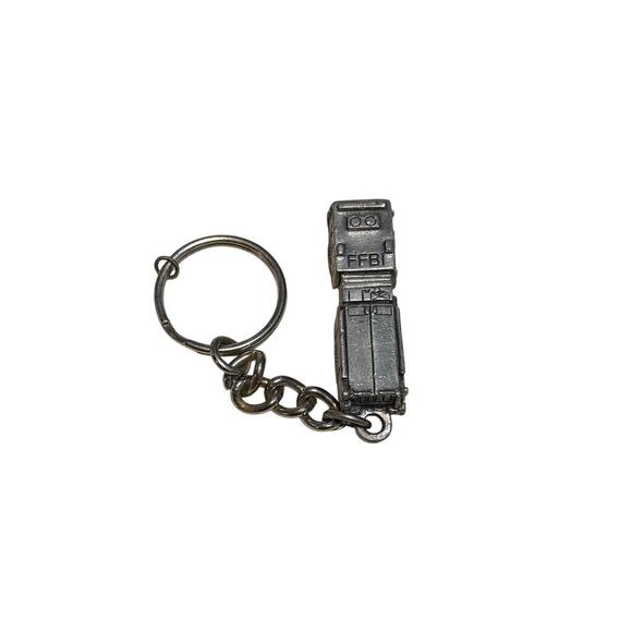 FFBI Firefighters Burn Institute Fire Truck Keychain Pewter Tone Metal 4¾" - Picture 4 of 8